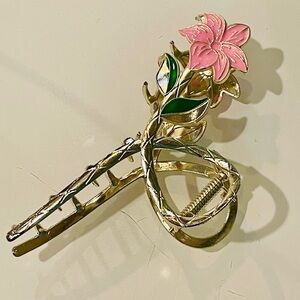Hair Clip Pink Flower Metal NWOP Never Used.